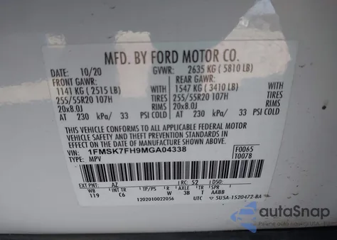 2021 Ford Explorer Limited z USA, uszkodzony, nr VIN 1FMSK7FH9MGA04338